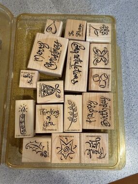 Stampin' Up! Wooden Sentiment & Holiday Design Stamps — Black Ink Illustrations